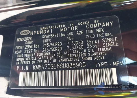 2025 Hyundai Palisade Calligraphy/Calligraphy Night Edition z USA, uszkodzony, nr VIN KM8R7DGE8SU888905